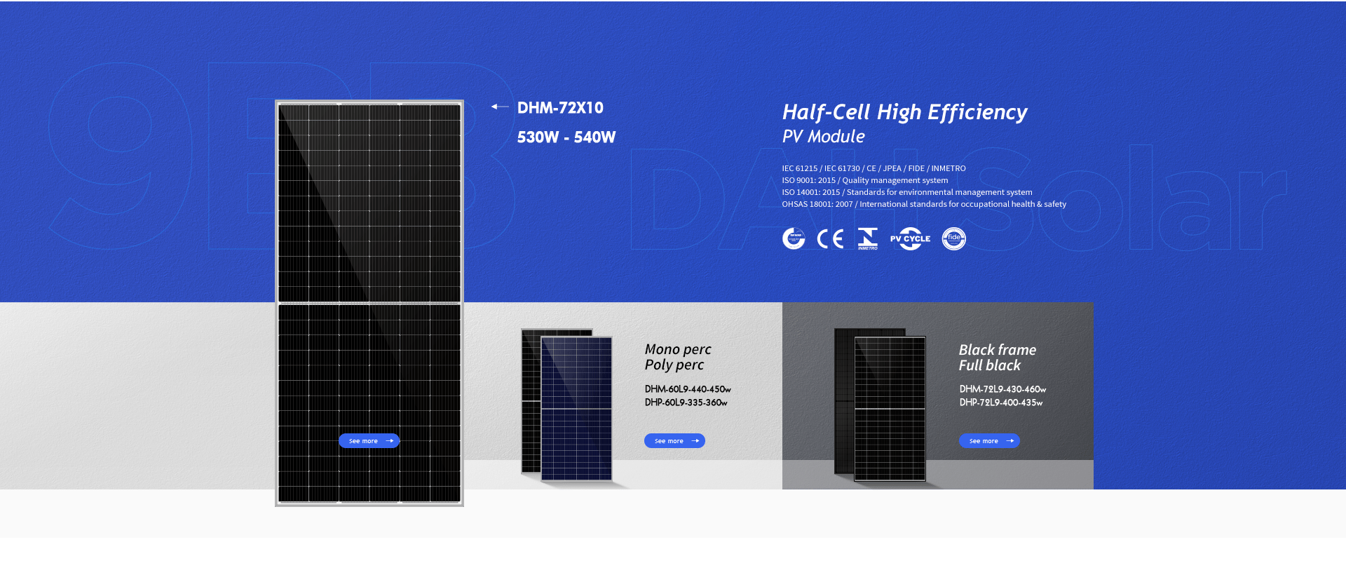 Solar Module (Model : DHM-72X10-530W – Class A)